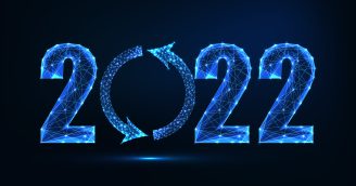 Abstract 2022 Happy New Year digital web banner template with reload symbol